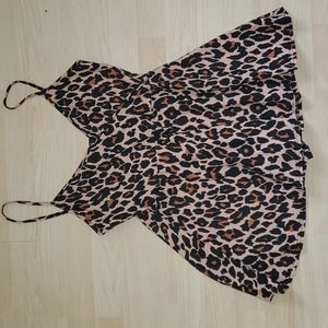 Tan Leopard Print Crepe Strappy Wrap Romper
